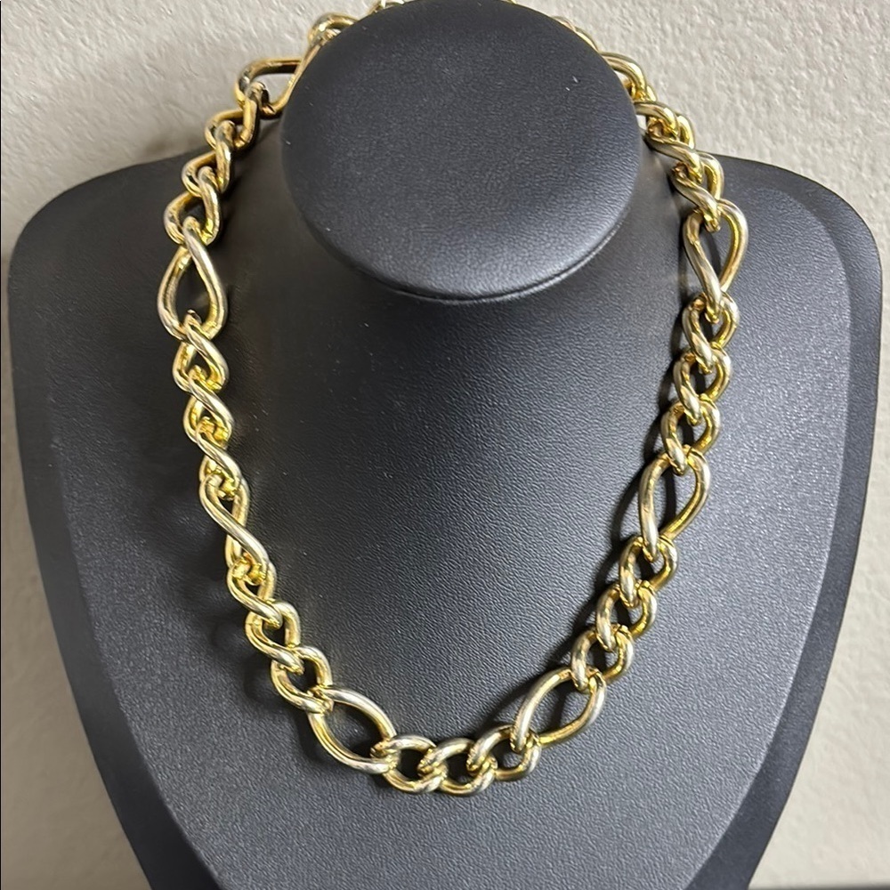VINTAGE ERWIN PEARL CHUNKY GOLD-TONE RING CHAIN LINK NECKLACE
